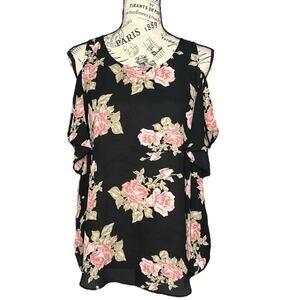 Fortune + Ivy MEDIUM Anwe Cold Shoulder Top - Stitch Fix Floral Chiffon Blouse